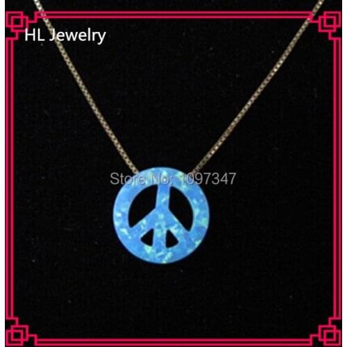 Alibaba Express China Blue Fire 12mm Peace Opal Symbol Opal Penadnt 925 Silver Box Chain Necklace
