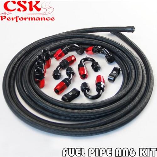 AN6 5M Stainless Steel /Nylon Braided Oil Line / Hose +Fitting Hose End Adaptor Kit Silver/Black