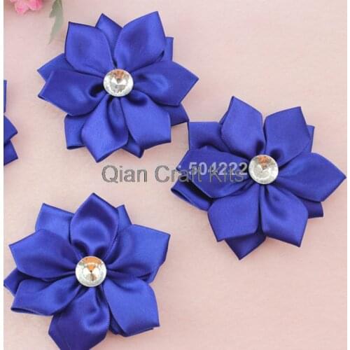 50pcs royal blue Bridal Hair Clip Roses with Rhinestones Satin Flower Handmade Wedding 2.5 inch satin flowers