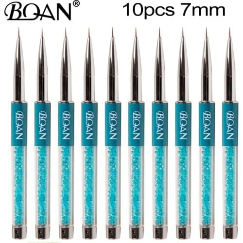 Boqian 10Pieces/Lot Turquoise Metal Handle 7mm Nail Art Striper Brush Imported Nylon Hair Liner Drawing Brush