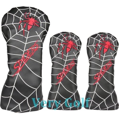 3pcs Black Leather with Spider Embroidery Golf Club Driver Fairway Wood Head Covers 1 3 5 Wood Covers