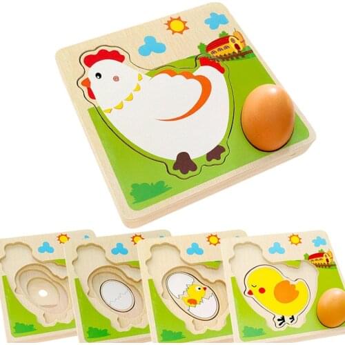 3D Wooden Puzzle Jigsaw Toys For Children Cartoon Animal Puzzles Hen Laying Eggs Growth Process Preschool Early Educational Toys