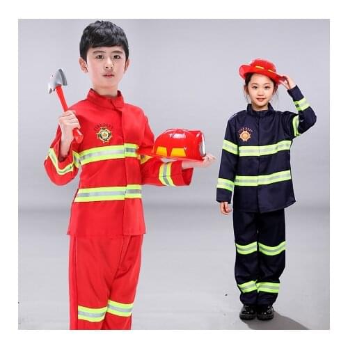 Kids Firefighter Costumes Baby Boys Clothing Set Halloween Party Cosplay Roleplay Fireman Costumes for Teenager Boys with Belt
