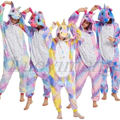 Girls Animal Unicorn Pajamas Adults Winter Sleepwear Hooded Kigurumi Dog Panda Pyjamas Women Onesies Party Costumes Jumpsuits