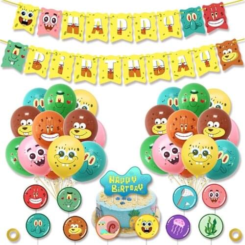 Kids Favors Sponge-Bob Cute Cartoon Theme Birthday Party Supplies Decorations Sponge Banner/Balloons/Toppers Wedding Party Set
