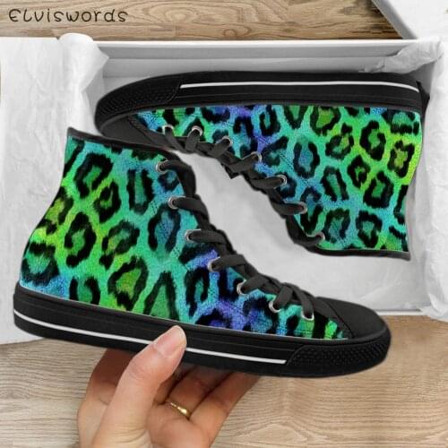 ELVISWORDS Color Gradient Leopard 3D Printing Womens High Top Canvas Shoes Casual Ladies Vulcanize Sneakers Breathable Footwear