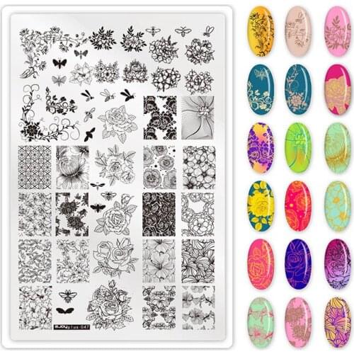 Flowers Nail Art Stamping Template Points Lines Mix Graffiti Images