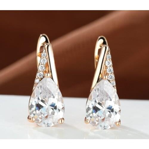 Dainty Waterdrop Zircon Earrings for Women Rose Gold Hollow Triangle Piercing Ear Buckle Temperament Female Jewelry Gift Charms