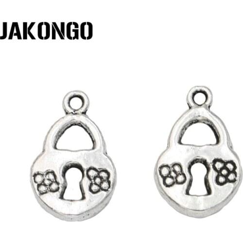 JAKONGO Antique Silver Plated Love Lock Heart Charms Pendants for Bracelet Jewelry Making Accessories DIY Handmade 16x10mm