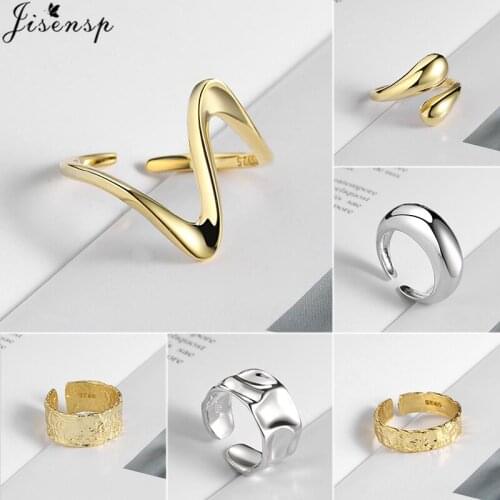 Jisensp Simple Fashion Geometric Smooth Waves Ring Punk Jewelry Adjustable Cocktail Rings for Women Wedding Engagement Gift