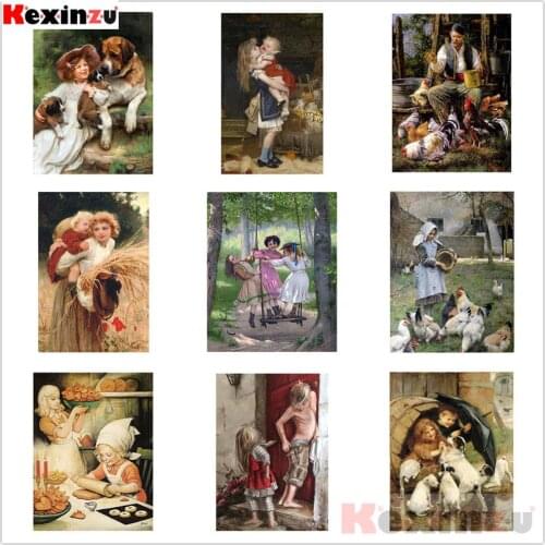 Kexinzu 5D Diy Full Square/Round Stone Resin Diamond Painting Cross Stitch Old Cartoon Scenery Embroidery Diamant Mosaic Gift FD