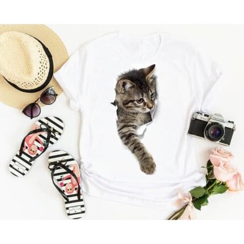 Cat ripped paper pattern Fashion shirt Mother Plus Size Letters Women 100% Cotton O Neck Kawaii harajuku Short Sleeve Top Tees