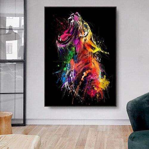 Colorful Deer Tiger Graffiti Art Canvas Painting Animal Posters and Prints Abstract Picture for Living Room Modern Home Decor