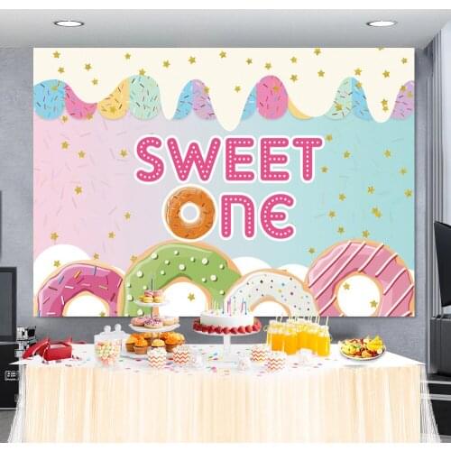 Laeacco Sweet One Birthday Backdrop Candy Donut Dessert Birthday Party Baby Portrait Photography Background Photo Studio Shoot