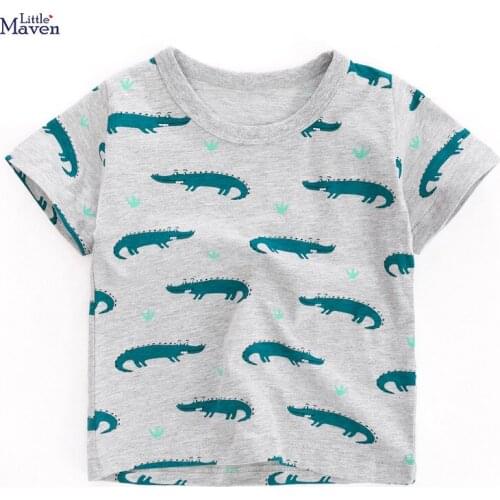 Little maven children 2021 summer baby boy tops kids summer 2-7 years clothes animal print brand cotton gray t shirt 51972