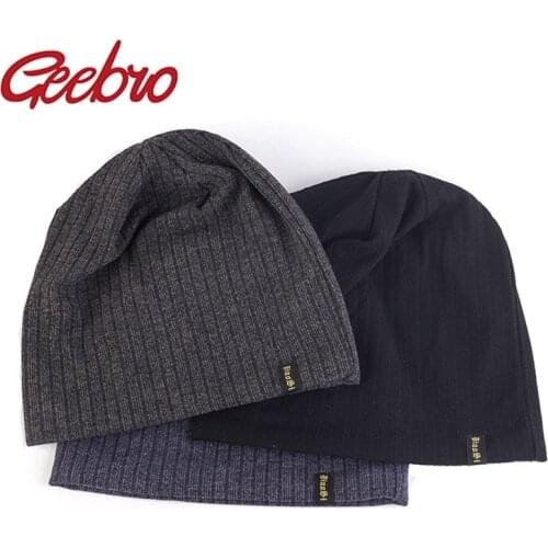 Geebro Fashion Beanies Men Women Knitted Striped Hat With Solid Color Bonnet Hats Spring Autumn Casual Hip Hop Turban Cap