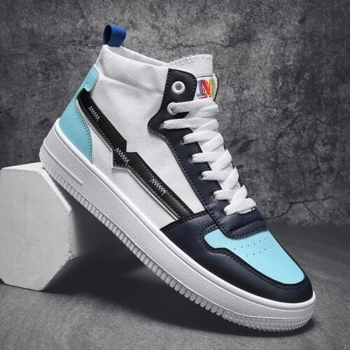 Men Leather High Top Sneakers Vulcanized Shoes for Men Fashion Casual Shoes Zapatillas Hombre