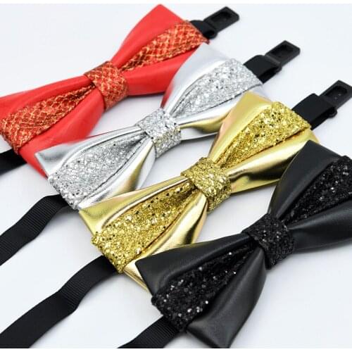 Korean Fashion Banquet Wedding Mens Bow Tie PU Leather Mens Bow Tie Trendy Monochrome Bow Tie Butterfly