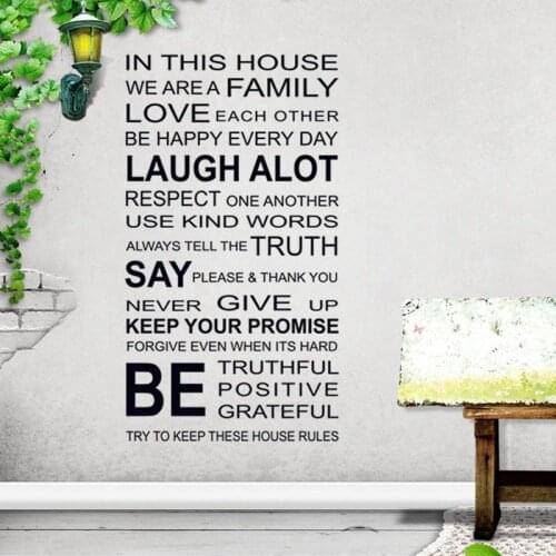 Family In This House Rules Wall Sticker Quotes Decal Art Mural Removable Home Decor Sticker Living Room Wall Ornament D205