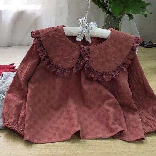2019Autumn Childrens Classic Doll Girl Shirt Double-sleeved Cotton Quality Sweet Tops Baby Girls Blouses Long Sleeve Shirt