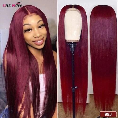 One More 99J Burgundy Lace Front Wigs 4x4 Lace Closure Wigs Brazilian Straight Lace Front Human Hair Wigs 13x6x1 Lace Part Wigs