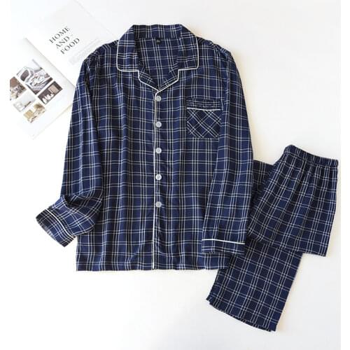 2021 Cotton Silk Pajamas Long-sleeved Trousers Mens Thin Spring and Summer Rayon Home Suit Mens Rayon Two-piece Pajama Set