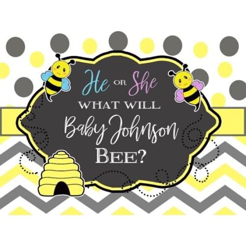 Custom Bee Gender Reveal Polka Dot Chevron Baby Shower background Computer print party photo backdrop