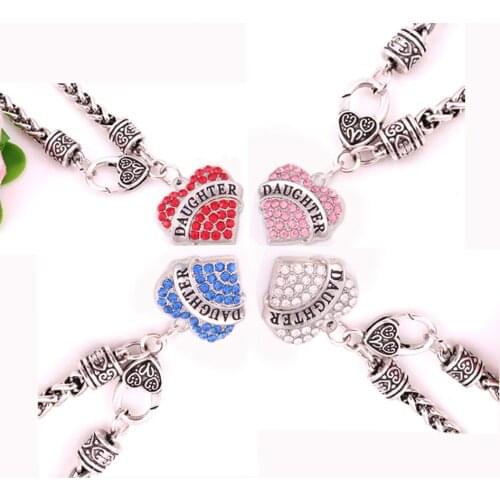 Best-selling rhodium plated studded with sparkling crystal DAUGHTER charm bracelet Lobster-claw-clasps