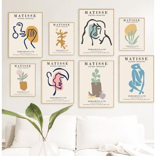 Matisse Abstract Line Face Girl Coral Sun Nordic Posters And Prints Wall Art Canvas Painting Wall Pictures For Living Room Decor