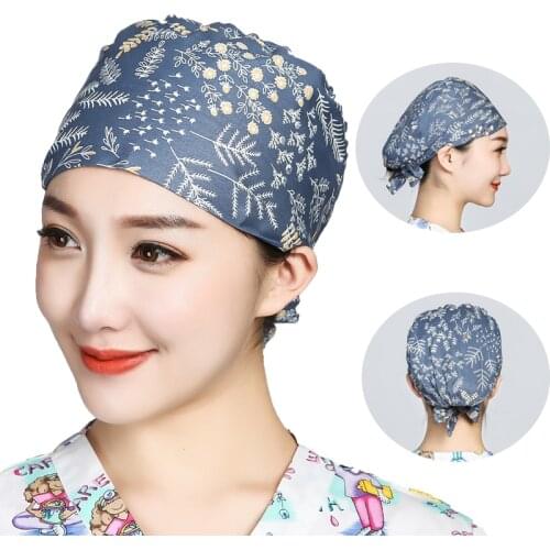 Bandage Scrubs Caps Cartoon Flower Printed Sweatband Hats Cotton Hats Unisex Pet Shop Beauty Salon Nursing Workwear Accessories