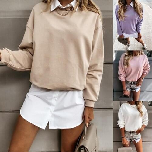 Women Autumn Solid Color O Neck Long Sleeve Loose Pullover Sweatshirt Blouse fashion thin pullover Ladies winter Sweatshirt