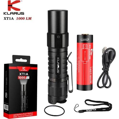 KLARUS XT1A Tactical EDC flashlight 1000 Lumens Beam distance 182M torch with 14500 Micro-USB charging battery For Daily Carry