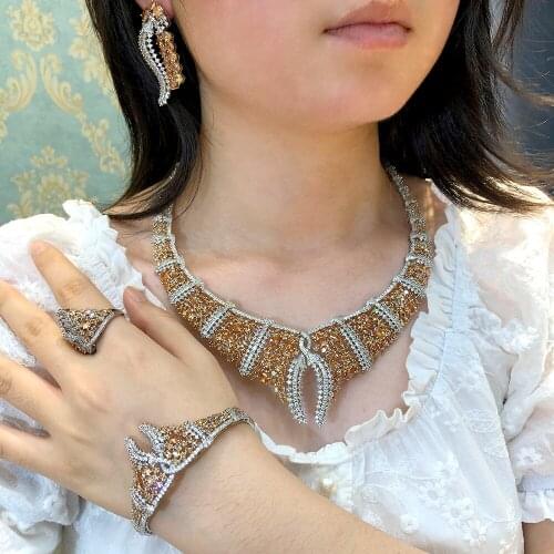 KellyBola High Quality Zricon Jewelry Customized Luxury Necklace Earrings Bracelet Ring Set for Women Bridal Wedding Banquet