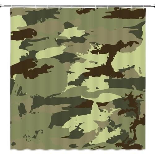 Camouflage Pattern Shower Curtains Army Green Dark Khaki Color Army Fan Bathroom Decor Home Bathtub Polyester Fabric Curtain Set