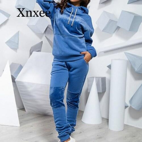 2 Piece Set Women Long sleeve Hoodies And Elastic Waist Pants Autumn 2019 Sweat Suits Women warm Tracksuit Solid Two Piece Set