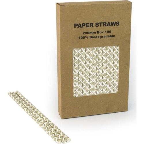 100pcs/Box Gold Damask Paper Straws Bulk,Vintage Anniversary Christmas Birthday Wedding Party Coffee Bar Lace Drinking Straws
