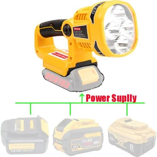 12W Pistol/Portable Spotlight Work LED Torch Warning Lamp Flashlight For Dewalt DCB200 DCB140 Li-Ion Battery USB Outdoor Light