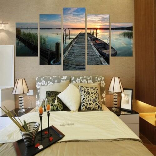 5 Pieces Wall Art Canvas Painting Small Wharf Pictures Poster Modern Home Bedroom Decora Modern Living Room Framebedroom