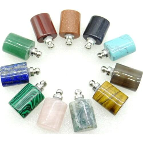 6pcs Bestseller Natural Stone Tiger Eye Quartz Crystal Lapis Vial Pendant Perfume Jewelry Making Necklace For Man Woman