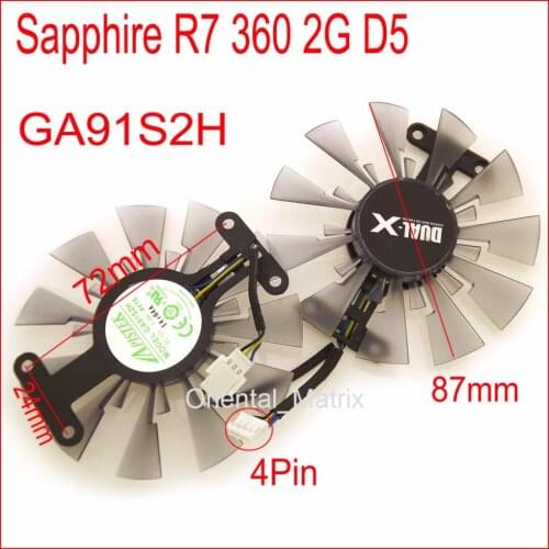 Free Shipping 2pcs/lot GA91S2H DC12V 0.35A 87mm For Sapphire R7 360 2G D5 Graphics Card Cooling Fan