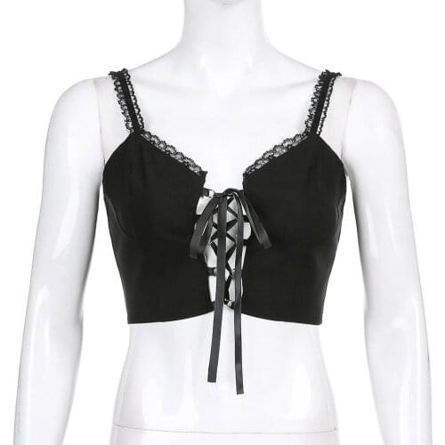 Sleeveless Cropped Vest Women Lace Up Bandage Camisole Crop Top for Summer