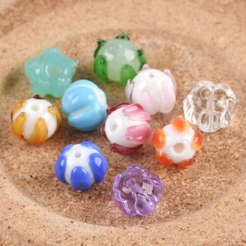 5pcs 12x10mm Round Flower Shape Handmade Lampwork Glass Loose Beads for DIY Crafts Jewelry Making Findings