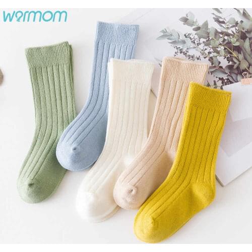 Warmom Baby Cotton Socks Boneless Hand-stitched Double Needle Draw Bar Small Tube Socks INS Simple Plain Childrens Socks