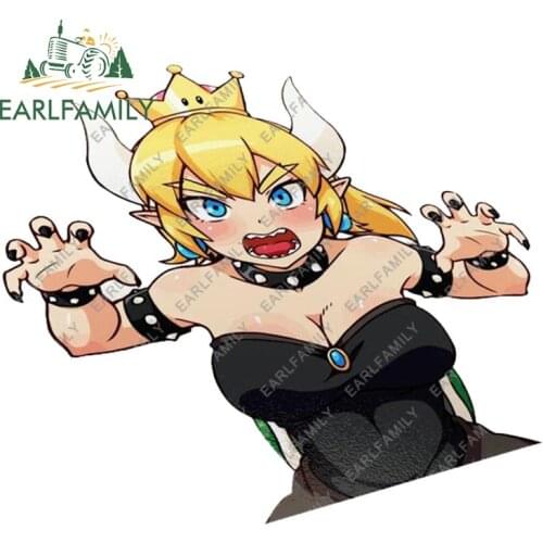 EARLFAMILY 13cm x 11cm Bowsette Peeker Car Sticker RV VAN JDM Vehicle Anime Decal Window Bumper Waterproof Car Accessories
