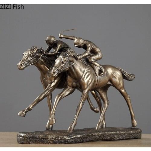 European Style Horse Racing Equestrian Athlete Sculpture Handicraft Ornaments Riding Model Figurines Living Room Bookcase Decor