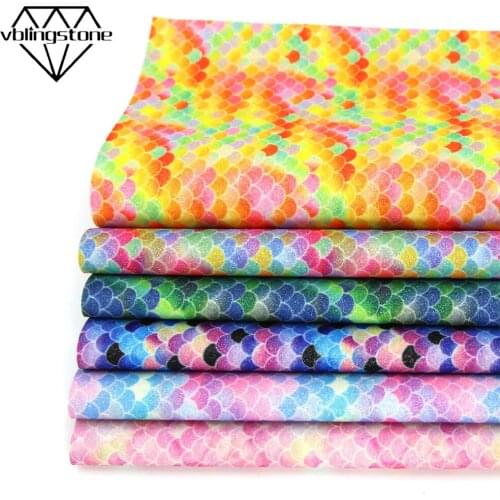 20X30cm Fish Scale Synthetic Leather Printed Faux Artificial Leather Glitter Patchwork For Wallet Phone Cover DIY SewingMaterial