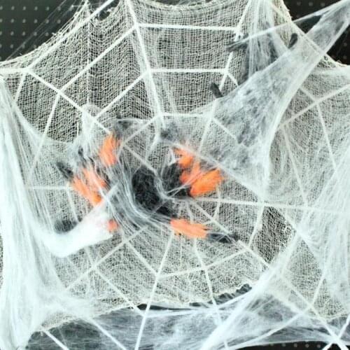 Artificial Spider Web Halloween Decoration Scary Party Scene Props White Stretchy Cobweb Horror House Home Decora Accessories