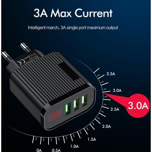 KEBIDU Digital Display 3 Port USB Phone Charger 3A Max Smart Fast Charger Travel Wall Charger Adapter For iPhone Samsung Xiaomi