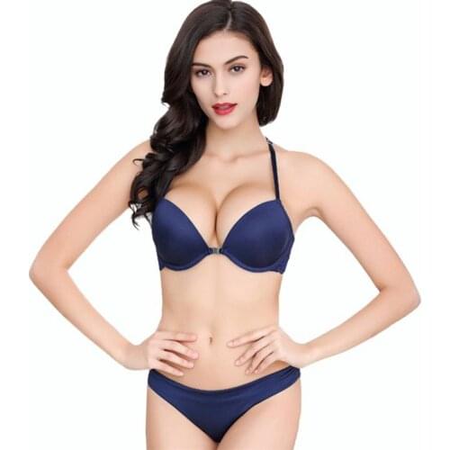 Sexy Front Closure Y-line straps Deep V Push Up Women Bra Set