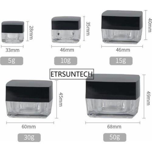 Cosmetic Container 5g 10g 15g 30g 50g Square Cube Acrylic Jar Clear Cream Pot Makeup Sample Jar Packaging Bottle F20172119